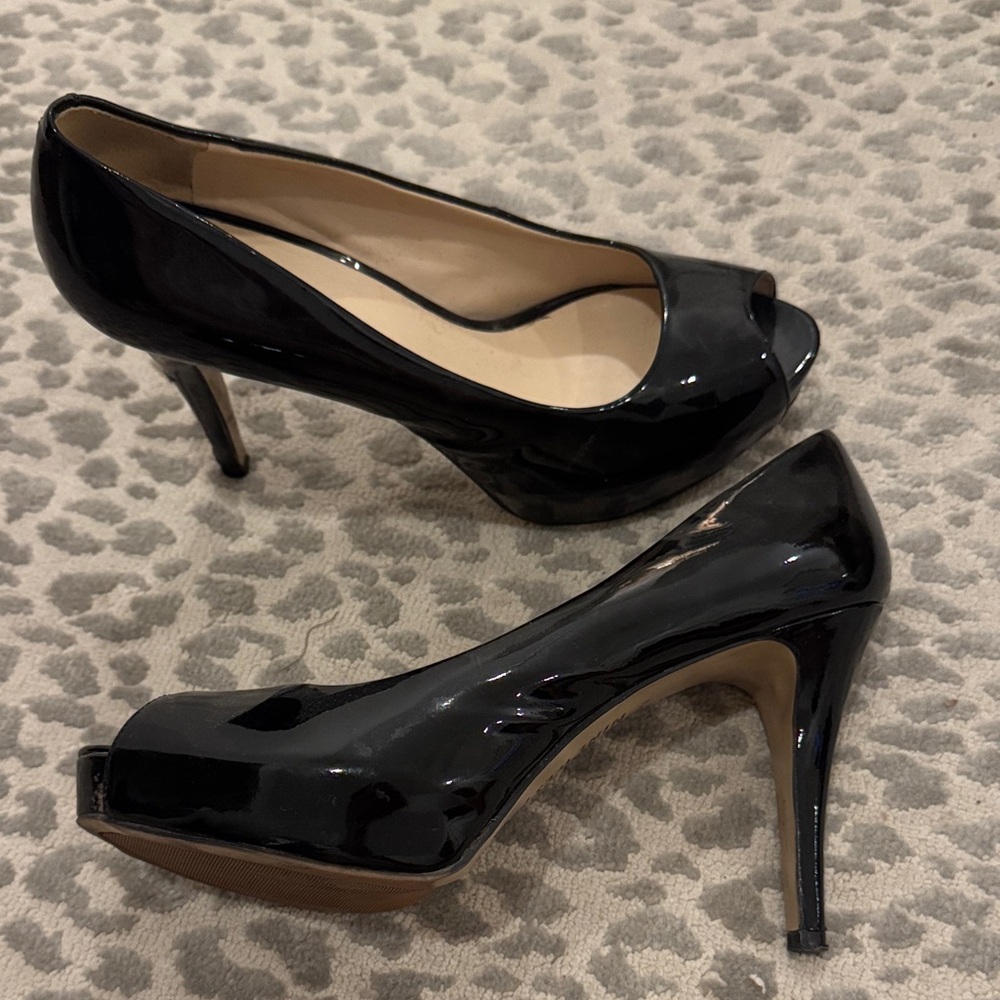 Nine West Black Patent Peep-Toe Heels